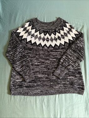 Neutral Black & White Fair Isle Crewneck Sweater - Men